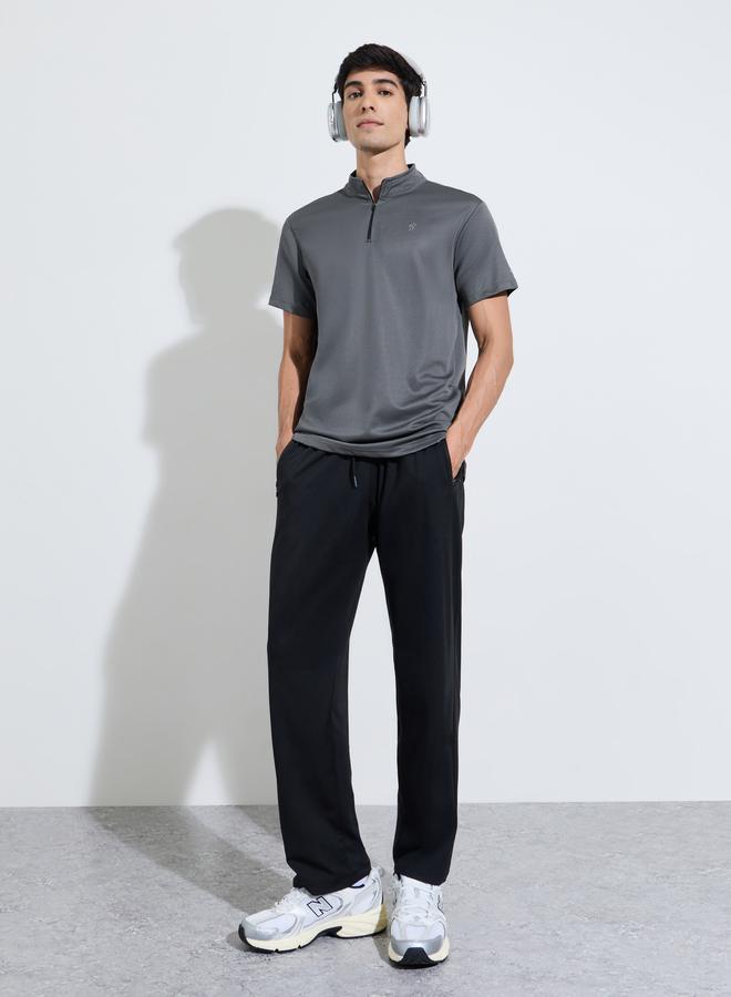 Styli Charcoal Solid High Neck Zip Active T-Shirt - Image 2