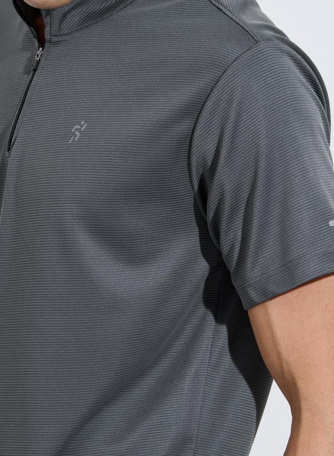 Styli Charcoal Solid High Neck Zip Active T-Shirt - Image 3