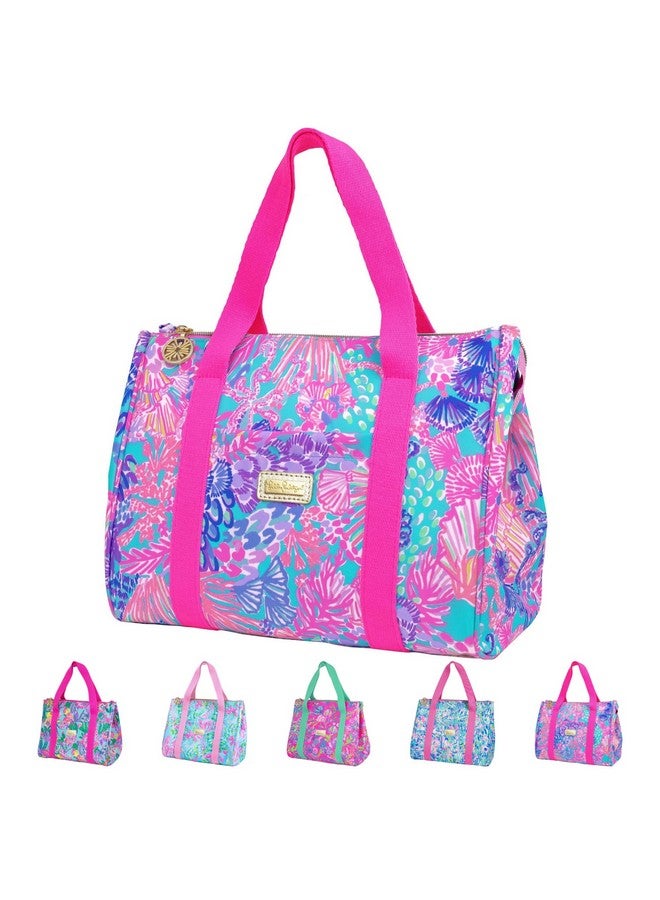 Lilly Pulitzer Cute Lunch Bag for Women, Large Capacity Insulated Tote Bag, Pink/Blue Mini Cooler with Storage Pocket and Shoulder Straps, Splendor in the Sand - Image 1