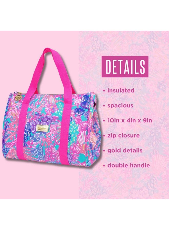 Lilly Pulitzer Cute Lunch Bag for Women, Large Capacity Insulated Tote Bag, Pink/Blue Mini Cooler with Storage Pocket and Shoulder Straps, Splendor in the Sand - Image 4