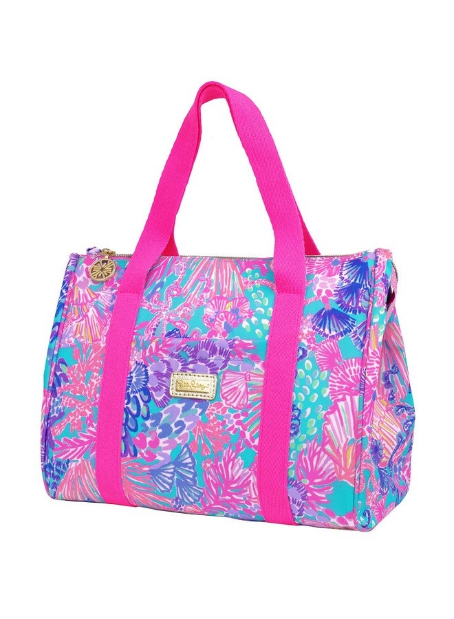 Lilly Pulitzer Cute Lunch Bag for Women, Large Capacity Insulated Tote Bag, Pink/Blue Mini Cooler with Storage Pocket and Shoulder Straps, Splendor in the Sand - Image 2