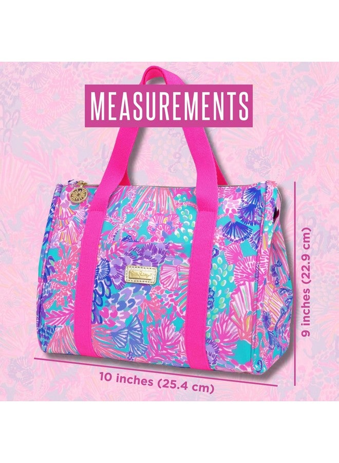 Lilly Pulitzer Cute Lunch Bag for Women, Large Capacity Insulated Tote Bag, Pink/Blue Mini Cooler with Storage Pocket and Shoulder Straps, Splendor in the Sand - Image 5