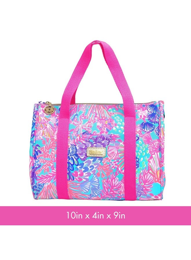 Lilly Pulitzer Cute Lunch Bag for Women, Large Capacity Insulated Tote Bag, Pink/Blue Mini Cooler with Storage Pocket and Shoulder Straps, Splendor in the Sand - Image 3