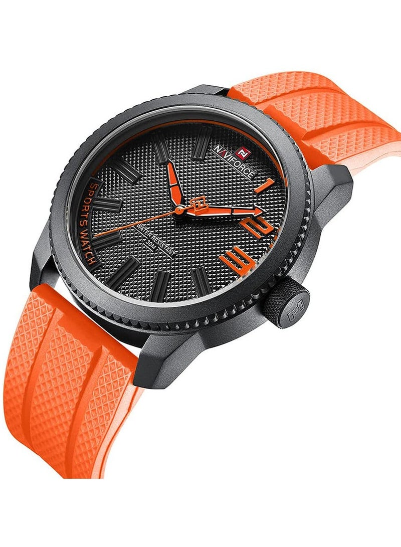 NAVIFORCE Men Black and Orange Sports Watch with Rubber Strap Durable Analog Quartz Wristwatch Water Resistant for Outdoor and Casual Wear  - Image 2