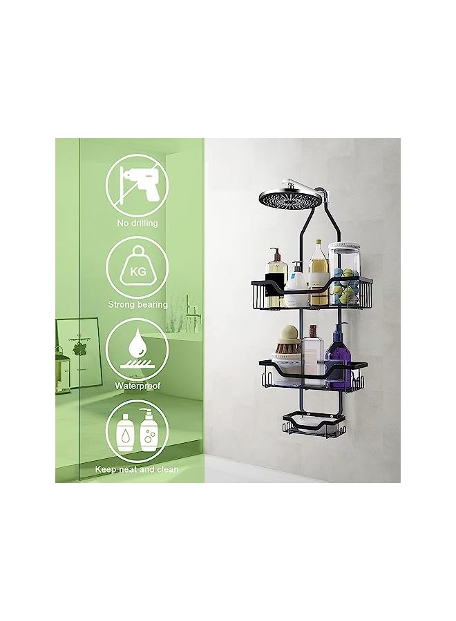 Raxoom Shower Caddy Basket, Over Shower Head Shower Organizer 3 Tier Shower Shelves, Bathroom Shower Storage Rack with 12 Hooks Soap Holder Strong Suction Cup, Rustproof Waterproof No Drilling Black - Image 4