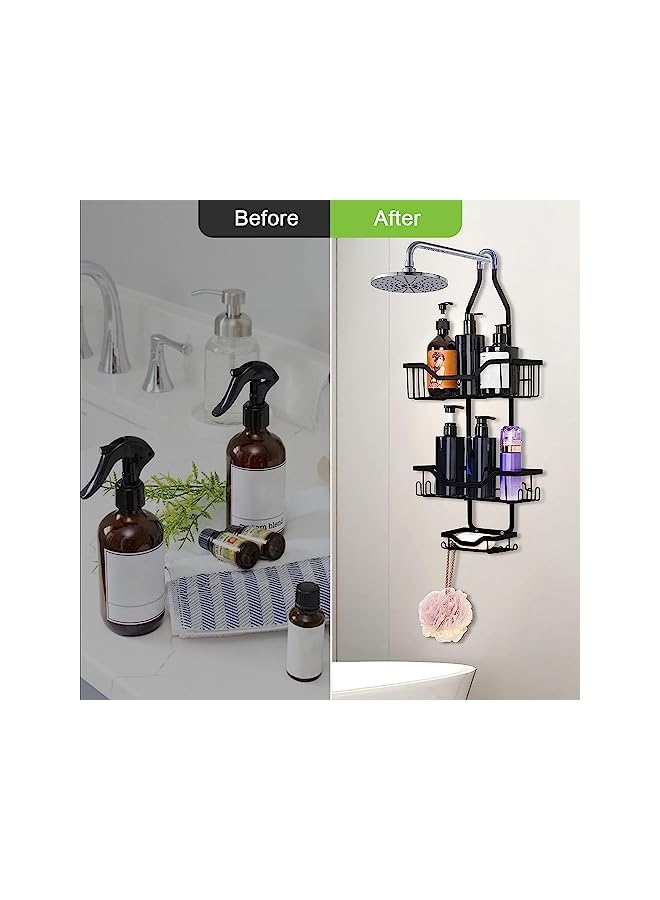 Raxoom Shower Caddy Basket, Over Shower Head Shower Organizer 3 Tier Shower Shelves, Bathroom Shower Storage Rack with 12 Hooks Soap Holder Strong Suction Cup, Rustproof Waterproof No Drilling Black - Image 3