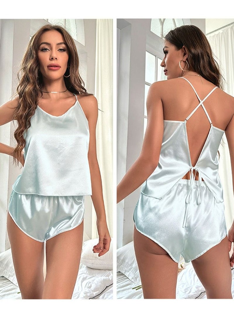 Loquat - Women's Solid Color 2-Piece Set Nightgown Sleepwear camisole Tops And Shorts Soft Loungewear Pajamas  Suit Light Mint - Image 1