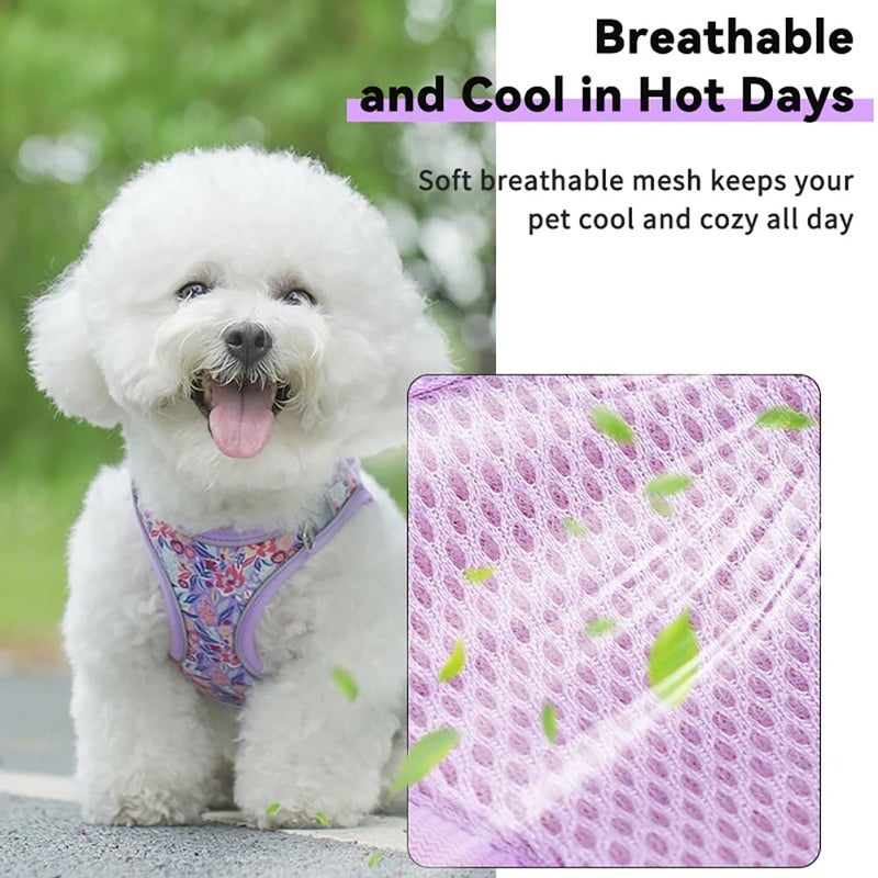 Flymind Step in Dog Harness and Leash Set, Flower Adjustable Easy Walk Puppy Harnesses, Soft Mesh Pet Vest Harness Small Size Dog Adjustable No Pull Dog Harness for Small Dogs and Cats(Pink, XXS) - Image 3