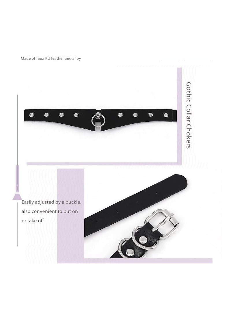 PU Leather Chokers for Women and Girls, Black Studded Collar Necklaces with Ring, Adjustable Rock Style for Nightclub, Cosplay, and Party Wear (2 Pack) - Rust and Corrosion Resistant. - Image 3