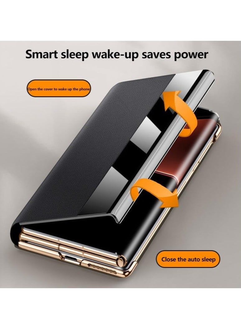 Smart Window Rotating Stand Phone Case Compatible Huawei Mate XT Ultimate Folding Shockproof Protection PU Leather Flip Cover - Image 4