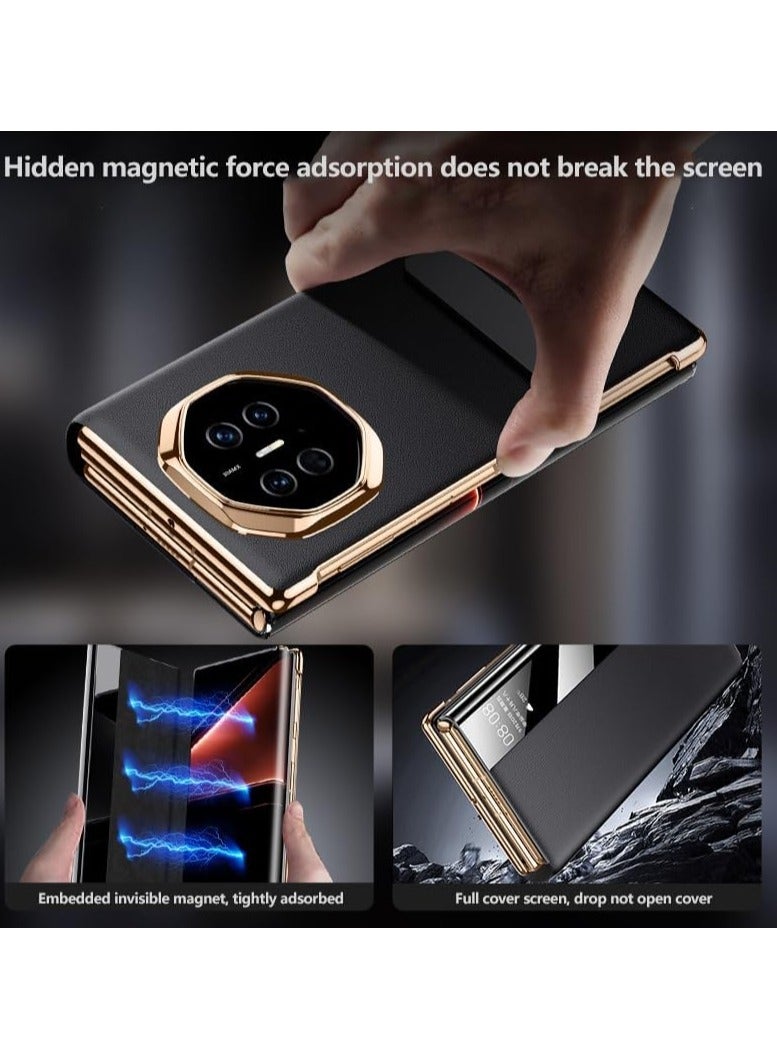 Smart Window Rotating Stand Phone Case Compatible Huawei Mate XT Ultimate Folding Shockproof Protection PU Leather Flip Cover - Image 3