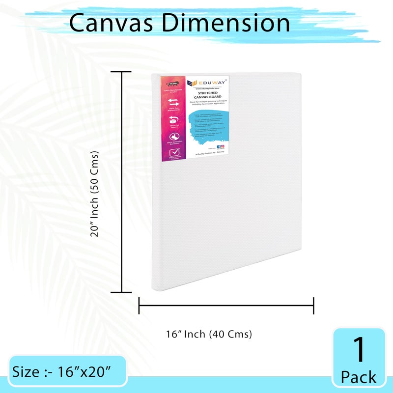 Eduway إدووي® قماش رسم قطن معالج مسبقًا بحجم 16x20 بوصة مع إطار خشبي للمبتدئين والفنانين | مناسب مع الألوان الأكريليكية والزيتية وألوان الماء - (مجموعة من 1) - Image 2