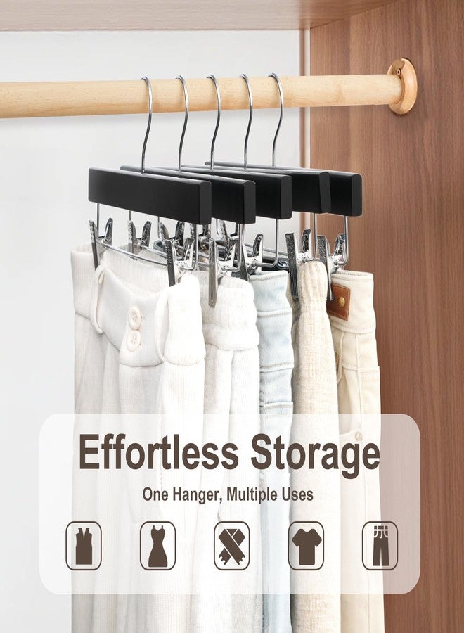 BAGAIL Wooden Pants Hangers with Adjustable Clips, 360°Swivel Hook Space Saving Skirt Holders with Anti-Rust Clips for Trousers, Jeans, Shorts (20Pack Black) - Image 5
