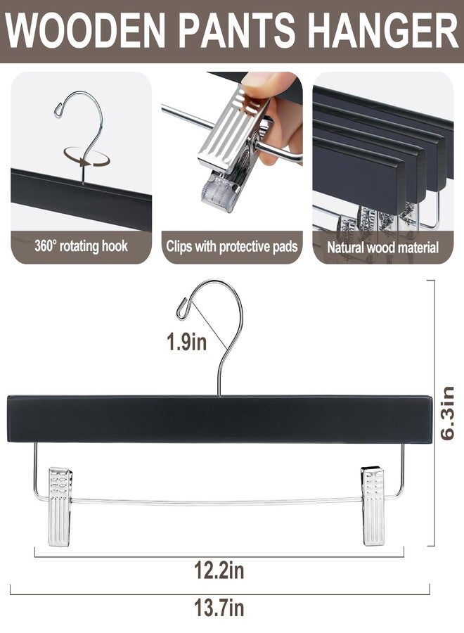 BAGAIL Wooden Pants Hangers with Adjustable Clips, 360°Swivel Hook Space Saving Skirt Holders with Anti-Rust Clips for Trousers, Jeans, Shorts (20Pack Black) - Image 2