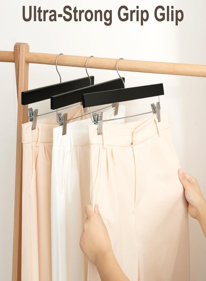 BAGAIL Wooden Pants Hangers with Adjustable Clips, 360°Swivel Hook Space Saving Skirt Holders with Anti-Rust Clips for Trousers, Jeans, Shorts (20Pack Black) - Image 4