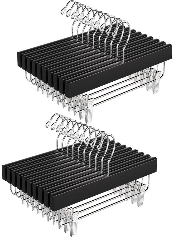 BAGAIL Wooden Pants Hangers with Adjustable Clips, 360°Swivel Hook Space Saving Skirt Holders with Anti-Rust Clips for Trousers, Jeans, Shorts (20Pack Black) - Image 1