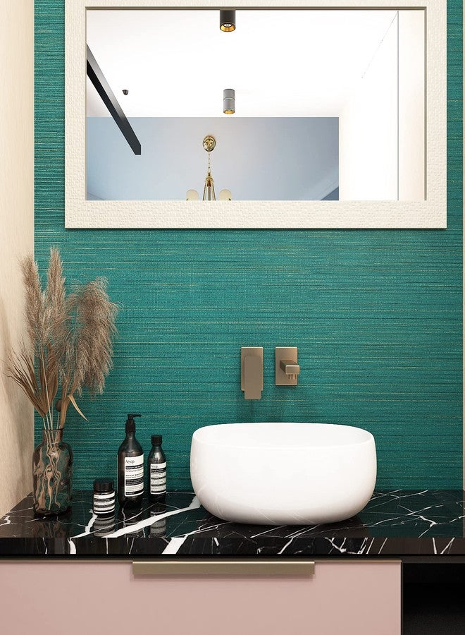 FunStick Teal Green Grasscloth Wallpaper Peel and Stick Textured Fabric Linen Wallpaper Self Adhesive Faux Grasscloth Contact Paper for Room Walls Cabinets Furniture Drawers Desk Removable 15.8"x78.8" - Image 2