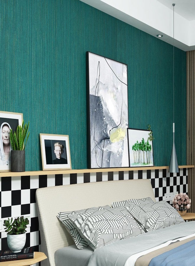 FunStick Teal Green Grasscloth Wallpaper Peel and Stick Textured Fabric Linen Wallpaper Self Adhesive Faux Grasscloth Contact Paper for Room Walls Cabinets Furniture Drawers Desk Removable 15.8"x78.8" - Image 3