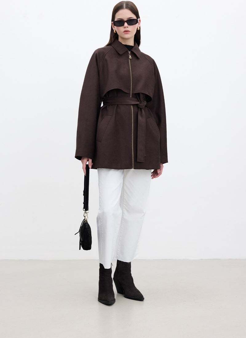 Manuka Suede Trench Style Jacket Brown  - Image 2