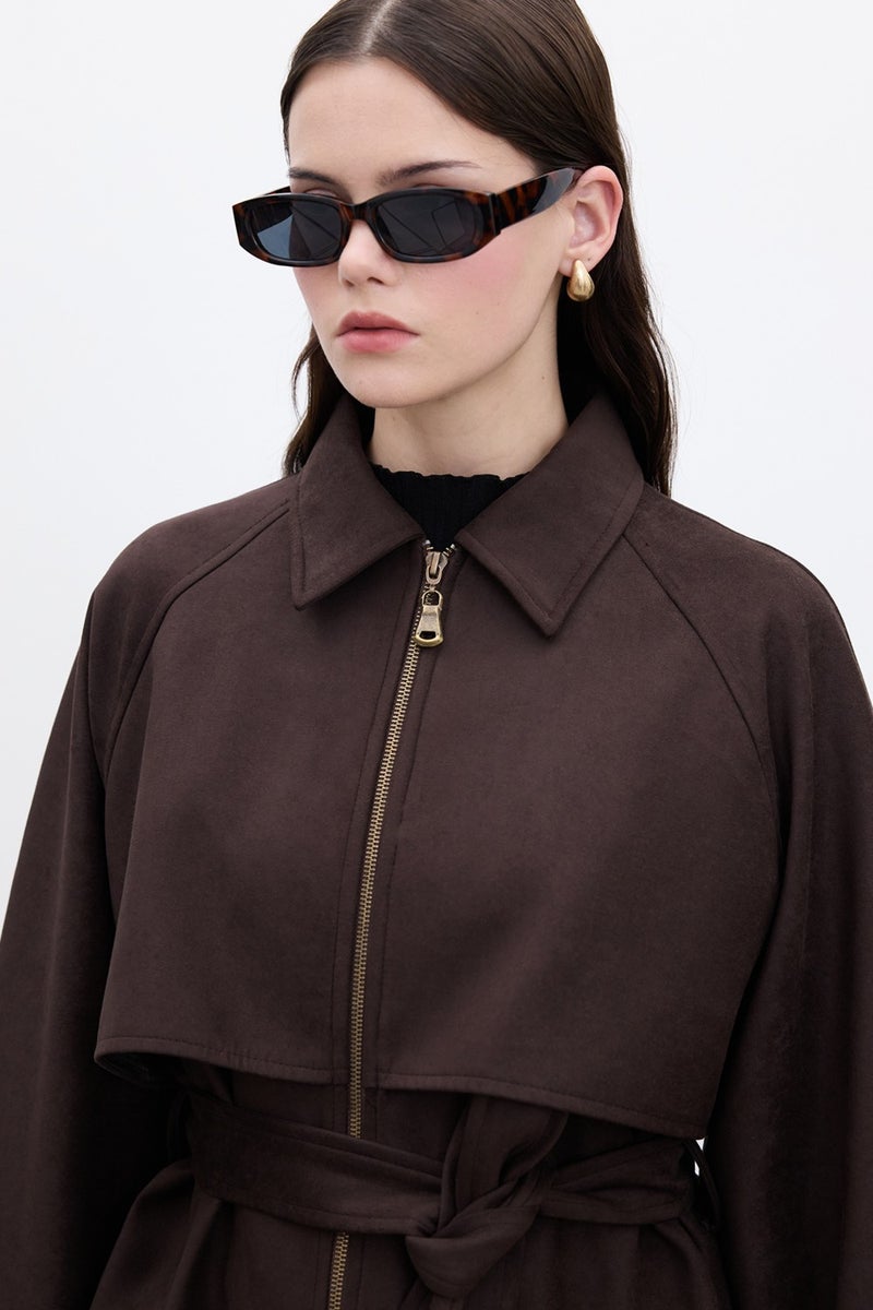 Manuka Suede Trench Style Jacket Brown  - Image 4
