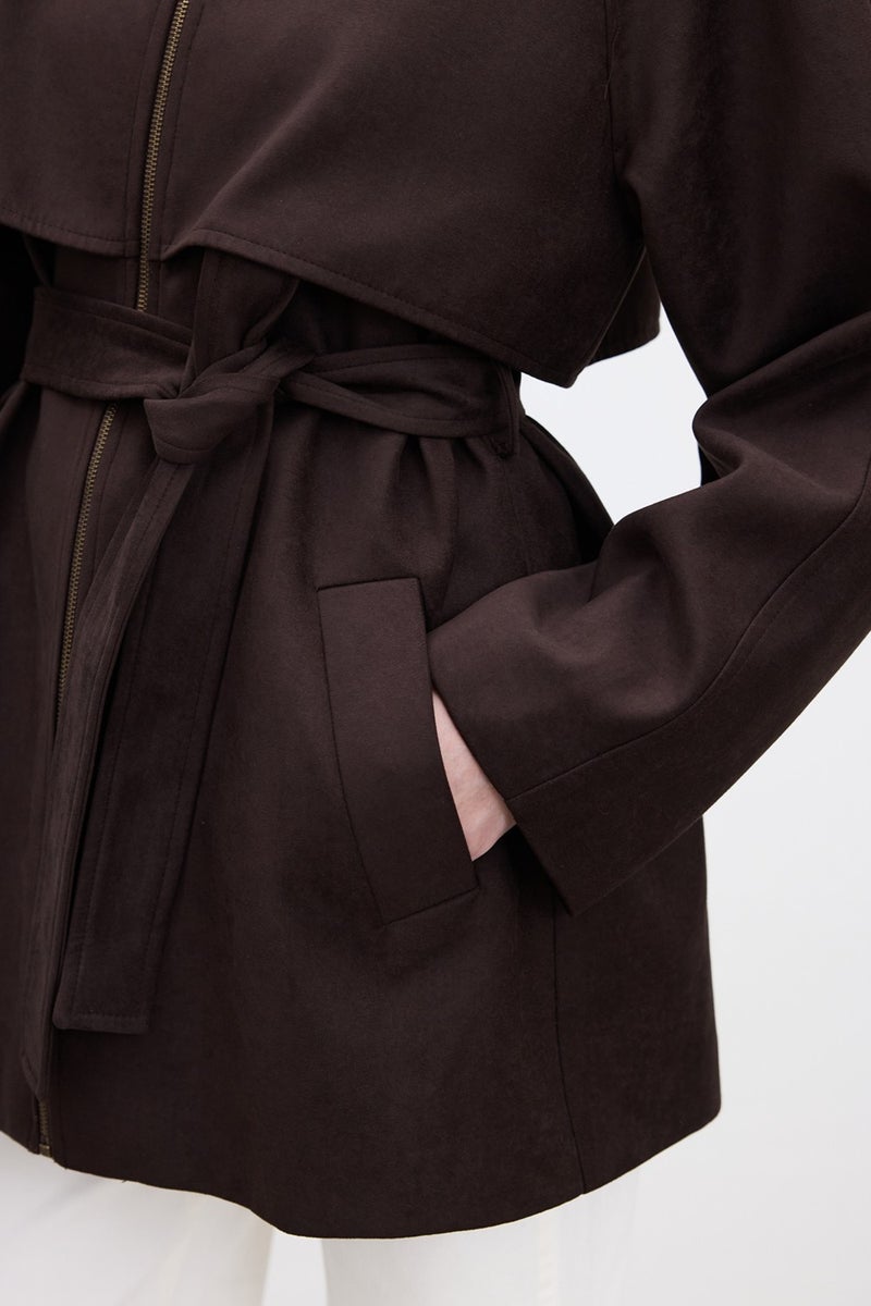 Manuka Suede Trench Style Jacket Brown  - Image 5
