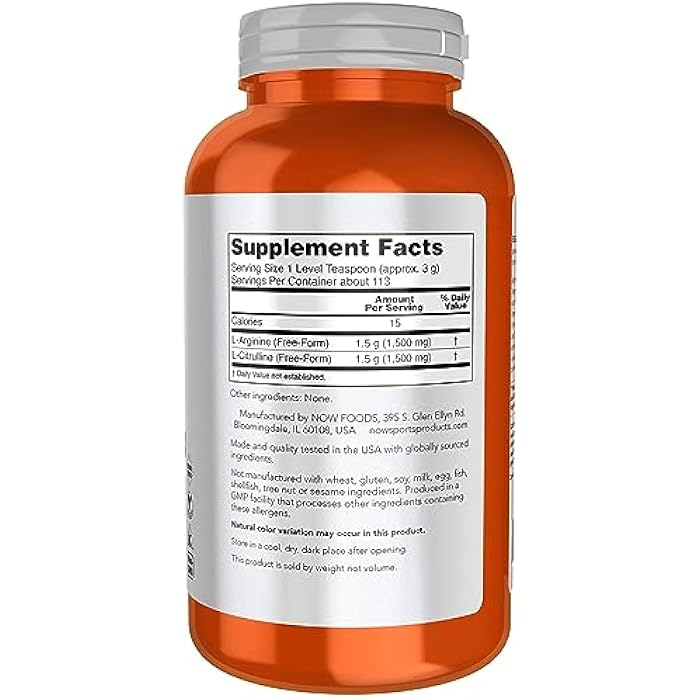 now Sports Nutrition, Arginine & Citrulline Powder, 1:1 Ratio, Amino Acid, 12-Ounce - Image 2