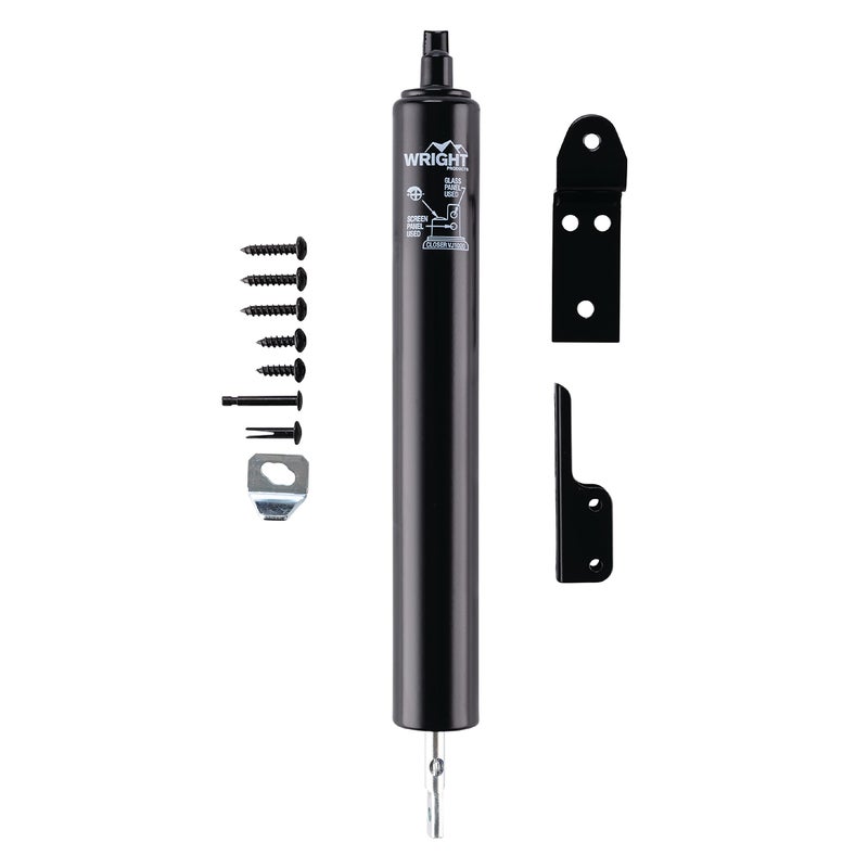 Wright Products Light Duty Screen Door Closer with Head Jamb Bracket Pneumatic Door Closer Adjustable Closing Speed and HoldOpen Washer Transitional Black