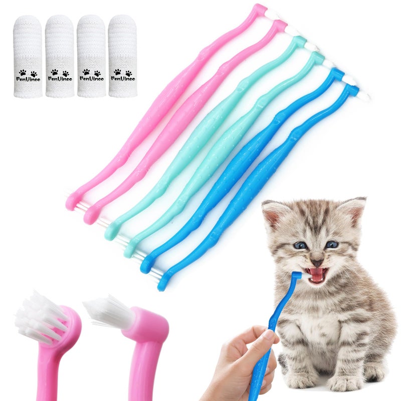PenVinoo Dual Sided Cat Toothbrush Dog Toothbrush Finger Brush Micro Head, Suitable for Small to Large Dogs & Cats (White, Small) - Image 1