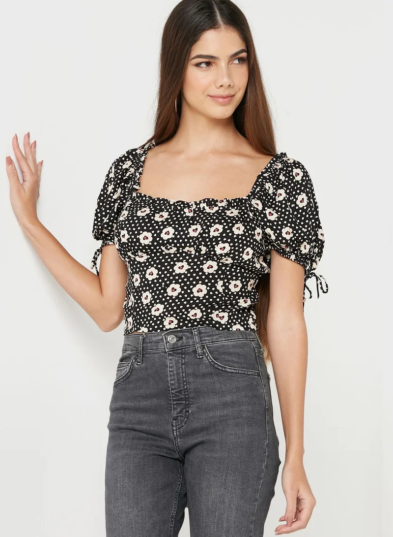 Miss Selfridge Balloon Sleeve Tie Detail Top