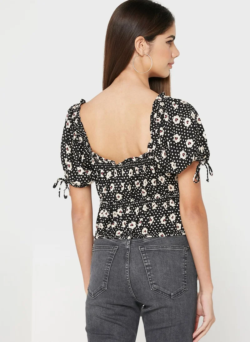 Miss Selfridge Balloon Sleeve Tie Detail Top