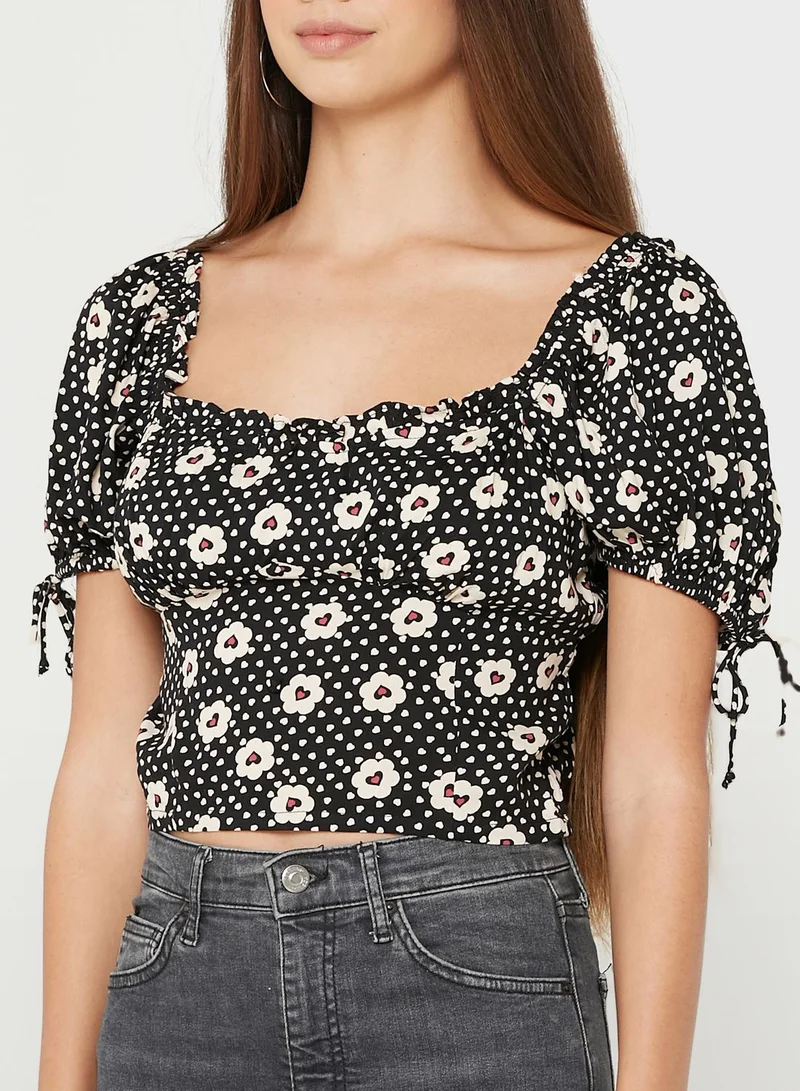 Miss Selfridge Balloon Sleeve Tie Detail Top