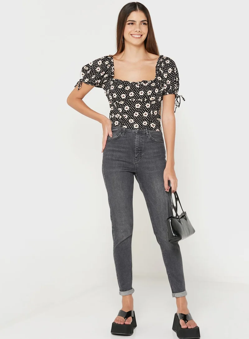 Miss Selfridge Balloon Sleeve Tie Detail Top