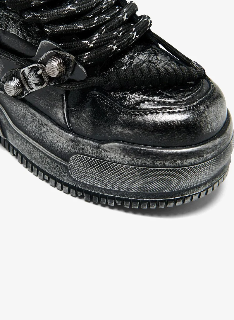 Koi Black Metamorphosis Distressed Platform Trainers - Charcoal for Women | Best Price UAE