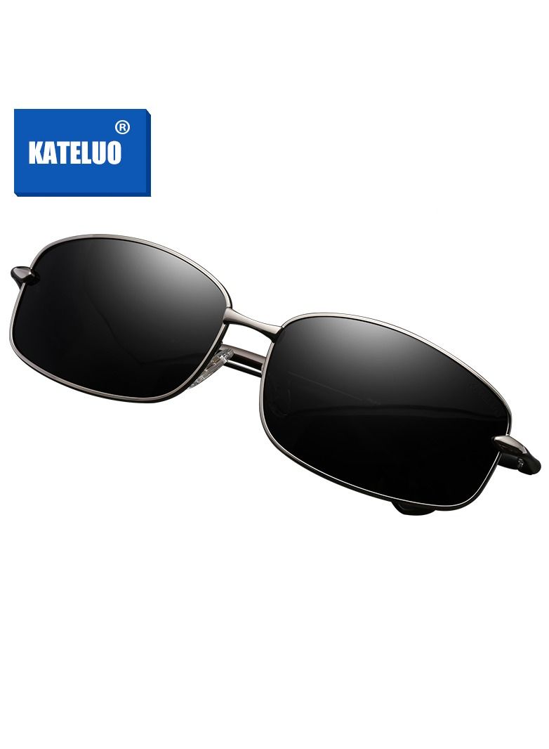 KATELUO Sunglasses Original KATELUO for males Polarized UV400 protection With Full Set Sun Protection Category 3 Suitable for driving car Black Lense and Grey frame Classic style Light Weight For men - Image 2