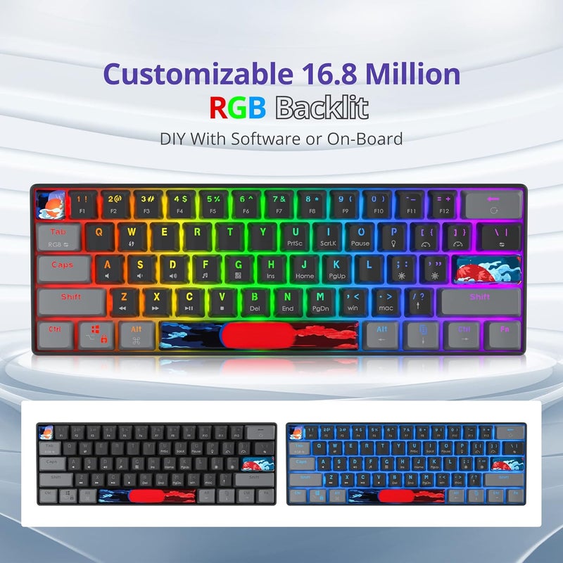 Owpkeenthy لوحة مفاتيح ميكانيكية للألعاب بنسبة 60% من مع مفتاح أحمر، سلكية فائقة الصغر مع RGB، لوحة مفاتيح صغيرة بإضاءة خلفية للكمبيوتر وXbox وPS4 (داكن/مفتاح أحمر) - Image 2