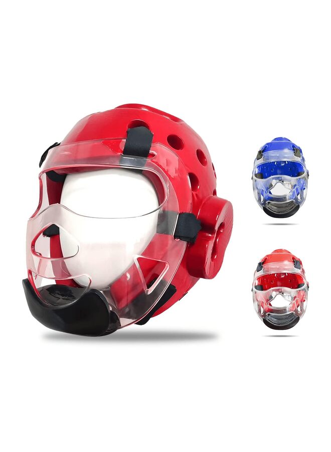 Kids & Adults Taekwondo Karate Headgear MMA Martial Arts Helmet, with Removable Face Shield, Soft Head Gear for Martial Art Grappling Muay Thai Kickboxing Taekwondo(RED) - Image 1