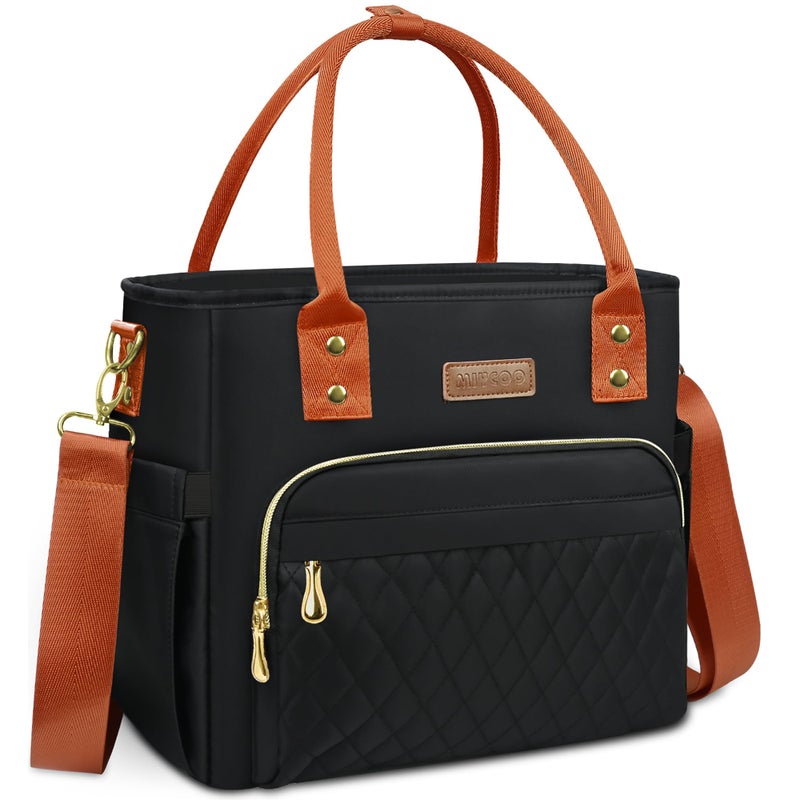 MIYCOO Lunch Bag Lunch Box Women Leakproof Insulated Lunch Cooler Bag for Women Large Lunch Tote Bags Adults Black Orange - Image 2