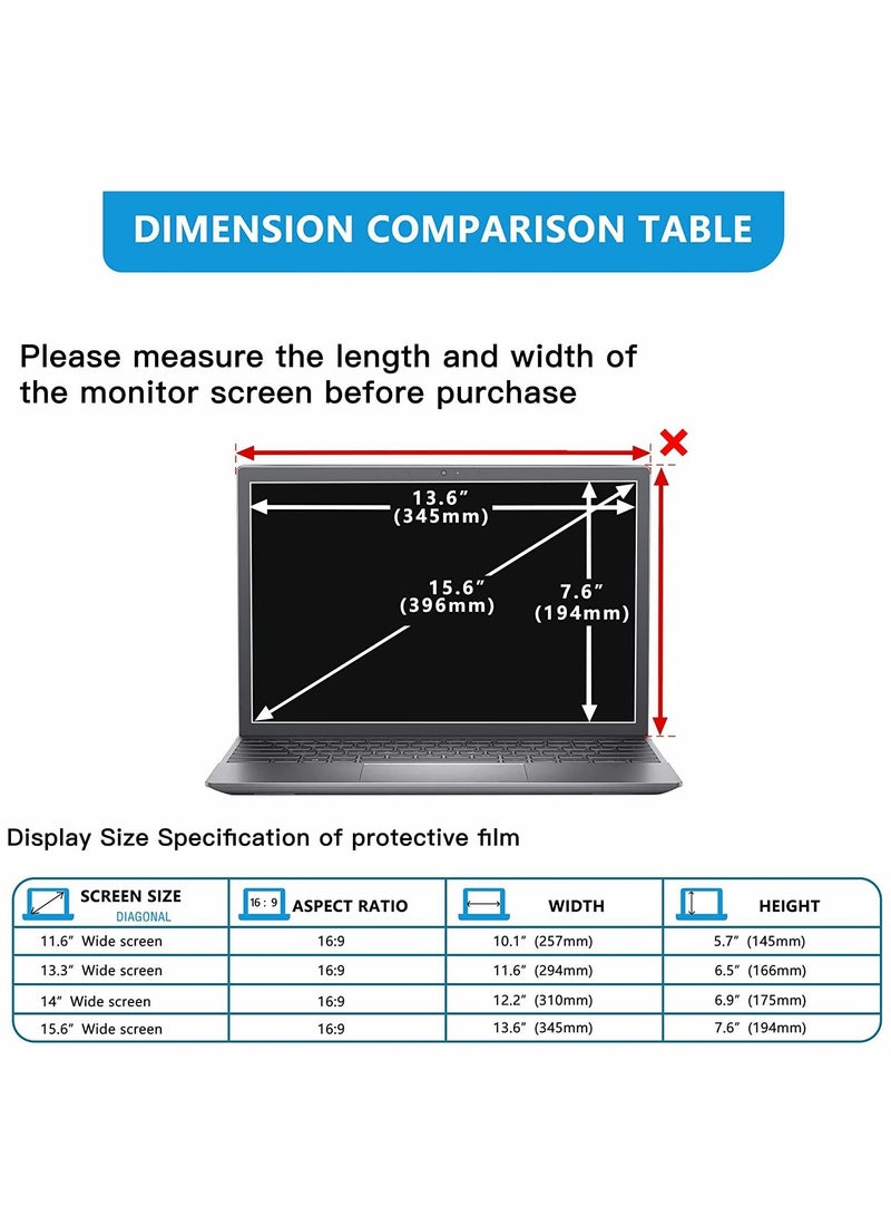 Y&D 15.6 Inch Laptop Privacy Screen Filter Anti Blue Light Protector, Compatible with HP Dell Asus Acer Sony Samsung Lenovo Toshiba,16:9 Removable Aspect Ratio - Image 2