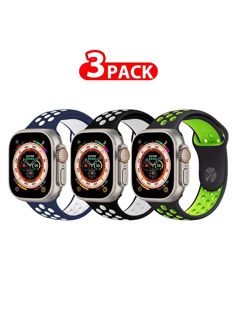 CATANES - 3 Pack For Apple Watch 49mm 45mm 44mm 42mm Silicone Sport Band Nike Strap Compatible With iWatch Series Ultra/8/7/SE/6/5/4/3/2/1 - Image 1