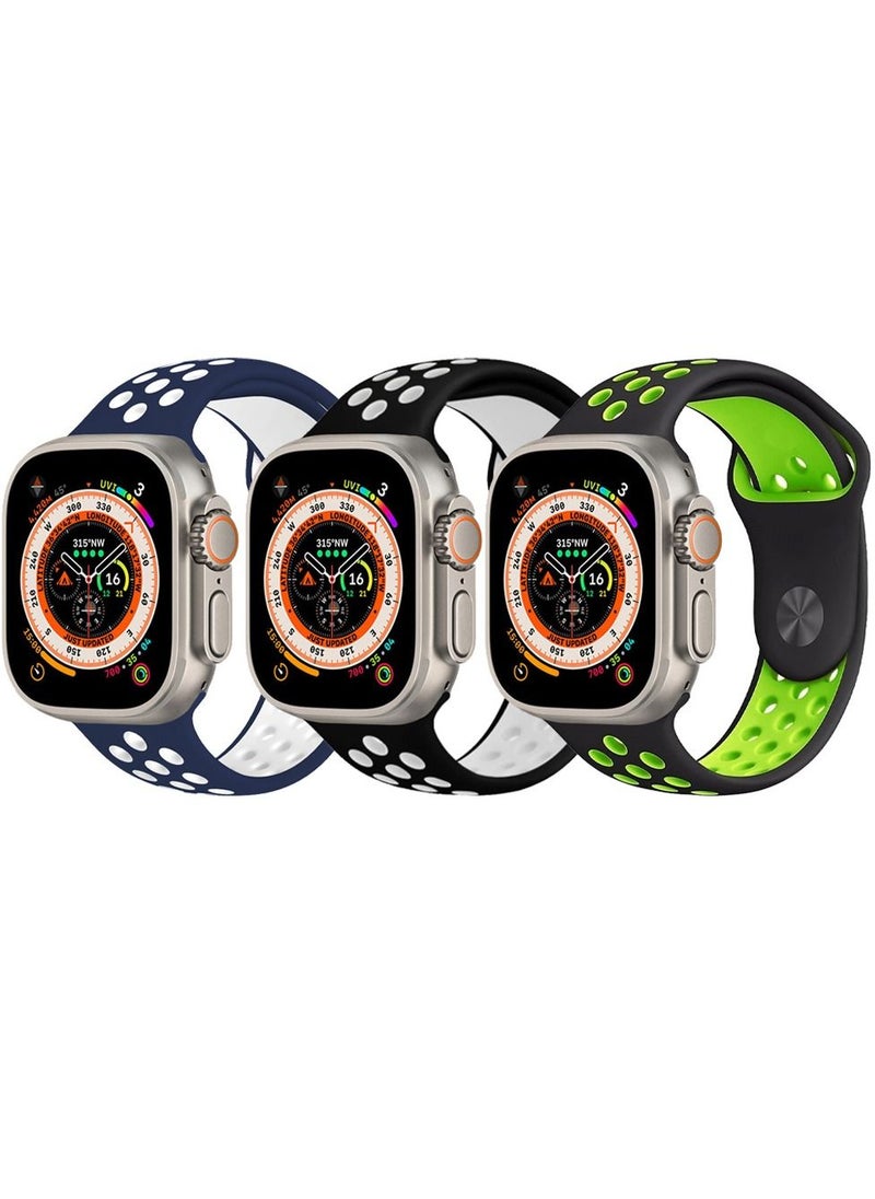 CATANES - 3 Pack For Apple Watch 49mm 45mm 44mm 42mm Silicone Sport Band Nike Strap Compatible With iWatch Series Ultra/8/7/SE/6/5/4/3/2/1 - Image 1