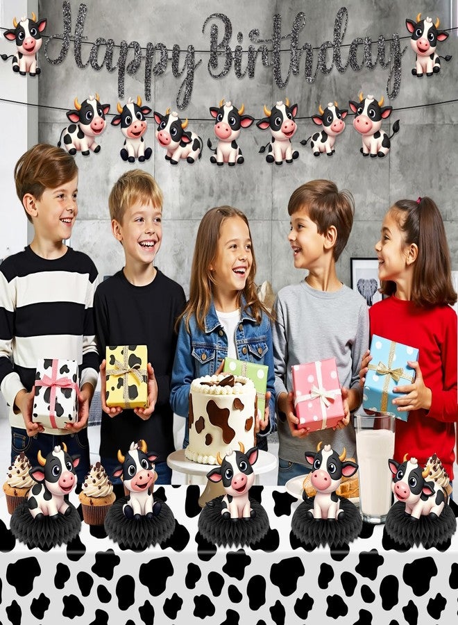 TagreSpike Cow Birthday Party Decorations Cow Theme Birthday Decorations Happy Birthday Banner Cow Print Honeycomb Black White Cow Tablecloth Western Farm Animal Party Supplies for Cowgirl Cowboy Birthday - Image 3