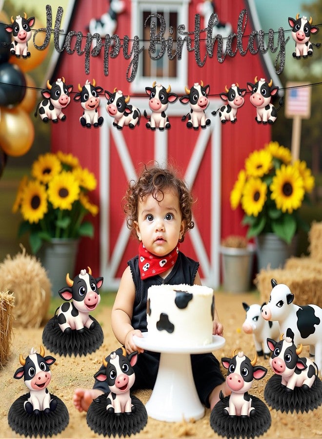 TagreSpike Cow Birthday Party Decorations Cow Theme Birthday Decorations Happy Birthday Banner Cow Print Honeycomb Black White Cow Tablecloth Western Farm Animal Party Supplies for Cowgirl Cowboy Birthday - Image 5