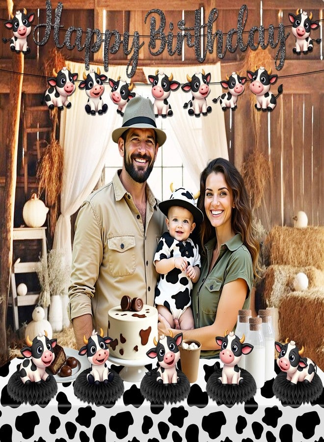 TagreSpike Cow Birthday Party Decorations Cow Theme Birthday Decorations Happy Birthday Banner Cow Print Honeycomb Black White Cow Tablecloth Western Farm Animal Party Supplies for Cowgirl Cowboy Birthday - Image 2