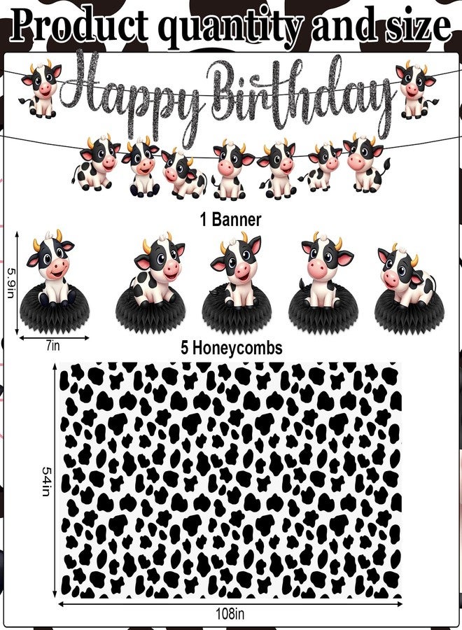 TagreSpike Cow Birthday Party Decorations Cow Theme Birthday Decorations Happy Birthday Banner Cow Print Honeycomb Black White Cow Tablecloth Western Farm Animal Party Supplies for Cowgirl Cowboy Birthday - Image 4