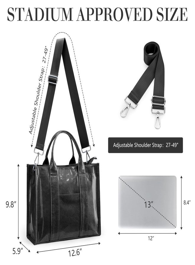 DIXEIGHT PVC Tote Bag Women Kraft Paper Large Purse Zipper Shoulder Crossbody Bag Travel Work Handbags with Top Handle, Black, One size - Image 4