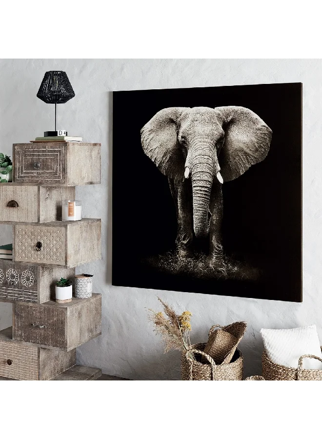atmosphera Wall Mounted Decorative Easy-Hanging Elephant Print Canvas Frame Black and Grey 100 x 100 cm 158209