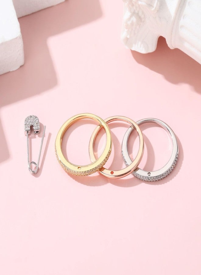 BLBLJERY Safety Pin Silver& Gold Stackable Rings for Women Non Tarnish 14k Gold Plated Statement Ring Set Cubic Zirconia Wedding Rings Thumb Ring Stack Pack Unique Jewelry Gift Women, 9, Metal, Cubic - Image 2