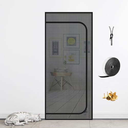 DOOREASY Pet Screen Door Upgraded Cat Resistant Mesh Screen to Stop Cats Running Out Easy Install Pet Door Mesh with Zipper Closure for Doorways Bedroom Kitchen Patio Fits Doors Up to 34x80 - Image 1