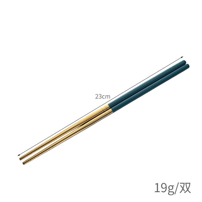 304 stainless steel chopsticks insulated Chinese household chopsticks can be high temperature disinfection children's chopsticks manufacturers wholesale can add logo 23cm [304 material] (Green Gold) cloth wheel light - Image 1