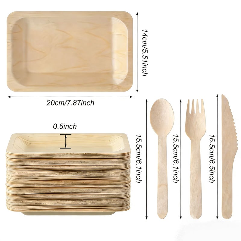 60pcs Disposable Wooden Plate Set Including 9.6 Inch Plates Forks And Knives For Outdoor Barbecues Family Gatherings Parties Weddings And Buffets - Image 2